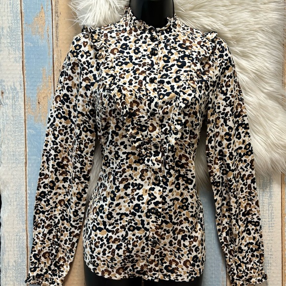 Anthro Maeve Katia Ruffled Long sleeve Button Down Size 0 - Picture 4 of 11